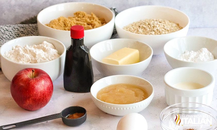 bowls of ingredients for oatmeal apple cookies