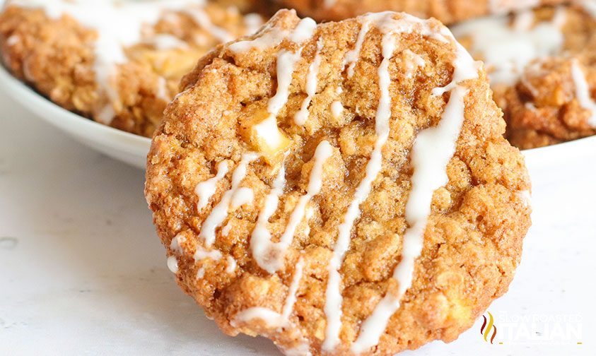 oatmeal apple cookie drizzled with white glaze