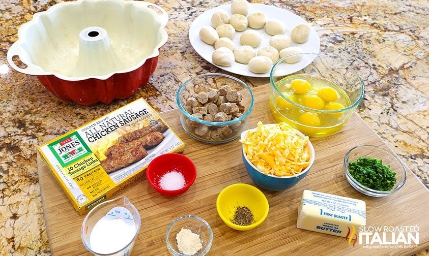 bundt pan and ingredients for pull apart bread
