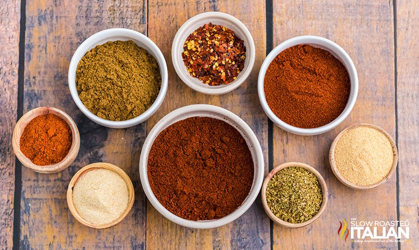small bowls of spices for mexican seasoning