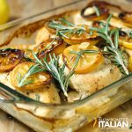 closeup of baked lemon rosemary chicken