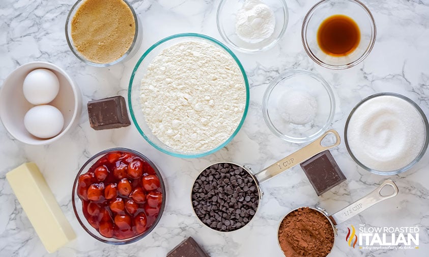 ingredients for chocolate cherry thumbprint cookies