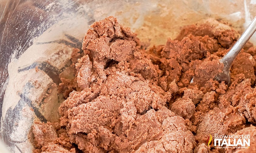 thumbprint cookie dough in mixing bowl