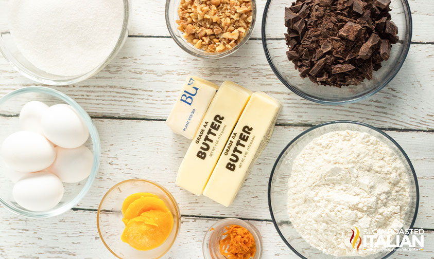 ingredients for fudgy orange brownies