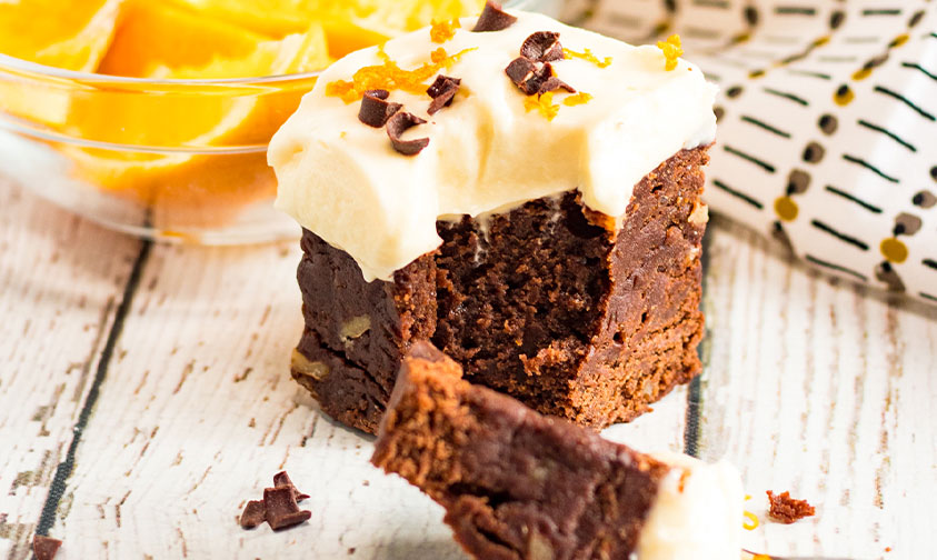 closeup of chocolate orange brownie