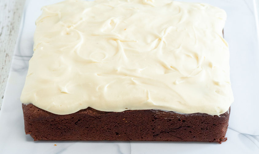 frosted fudgy orange brownies uncut