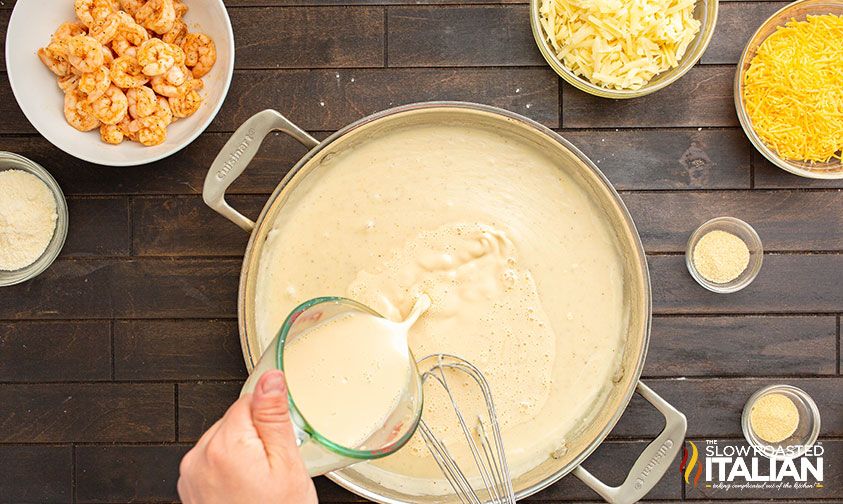 making cheese sauce for shrimp mac and cheese