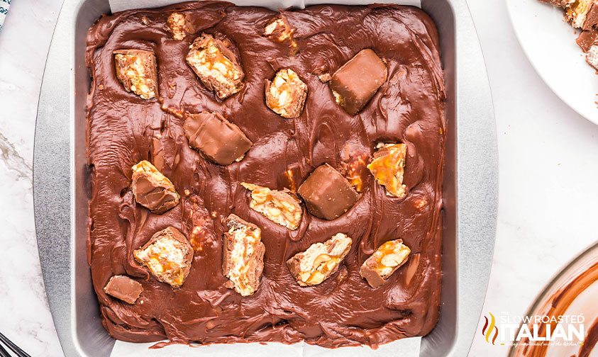 snickers fudge in 8x8 pan