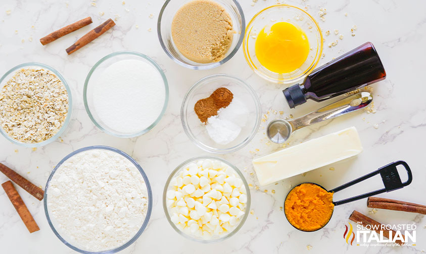 ingredients for soft pumpkin oatmeal cookies