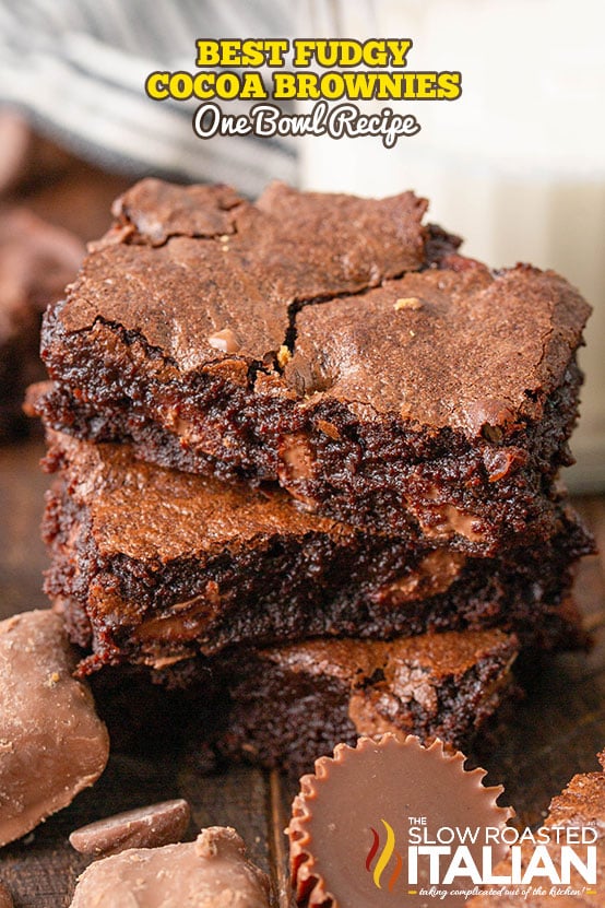 Titled Image: Best Fudgy Cocoa Brownies (One Bowl Recipe)