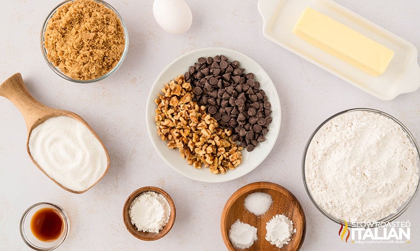 ingredients for best gooey chocolate chip cookies