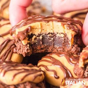 closeup of buckeye brownie cookies