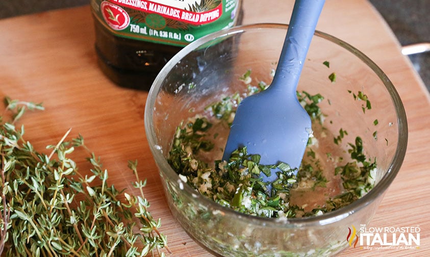 making herb mixture for skillet potatoes