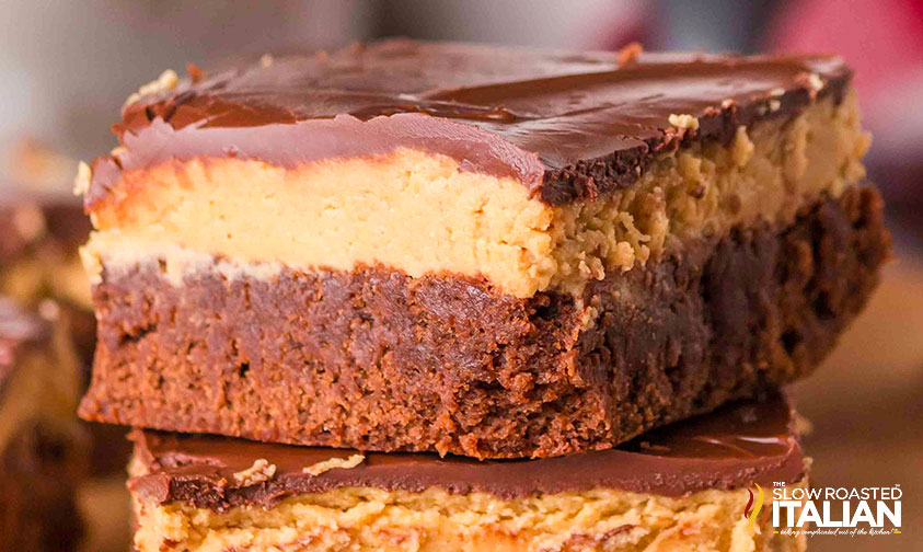 closeup of stacked buckeye brownies