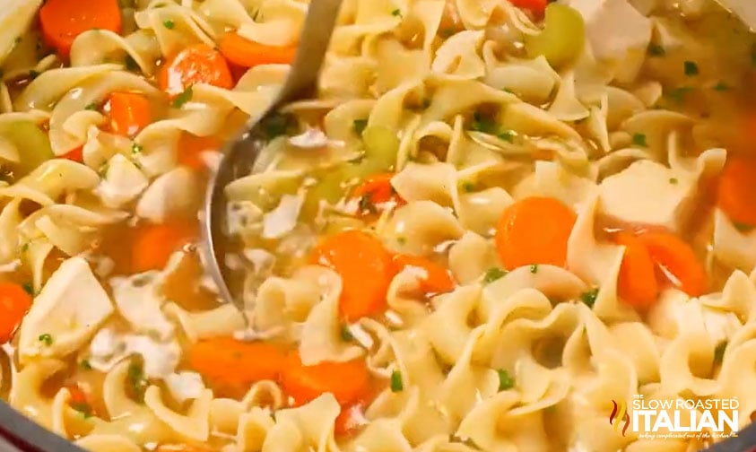 serving easy chicken noodle soup