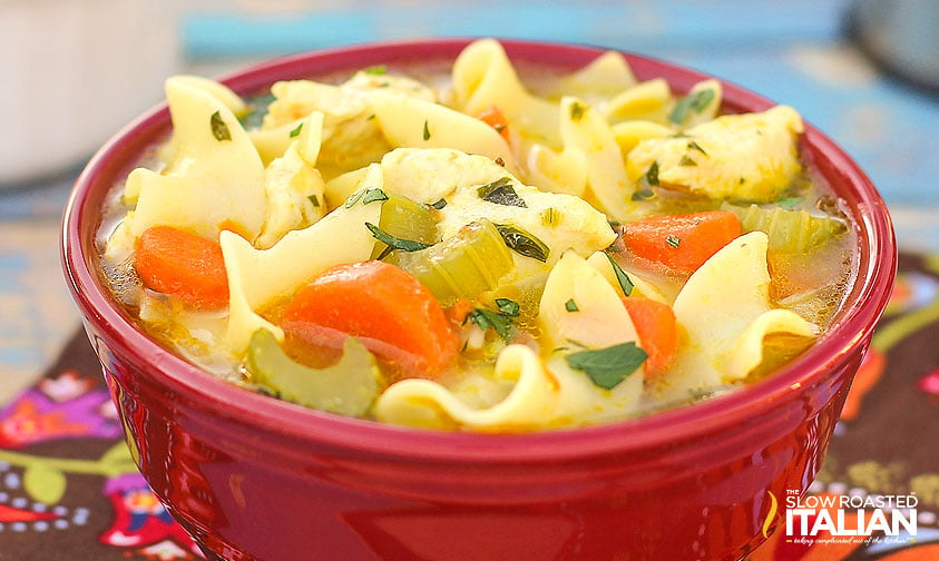 bowl full of easy chicken noodle soup