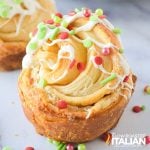 closeup of peppermint white chocolate cruffin