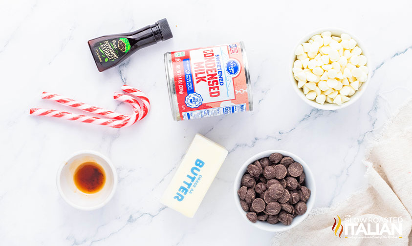 ingredients for peppermint bark fudge