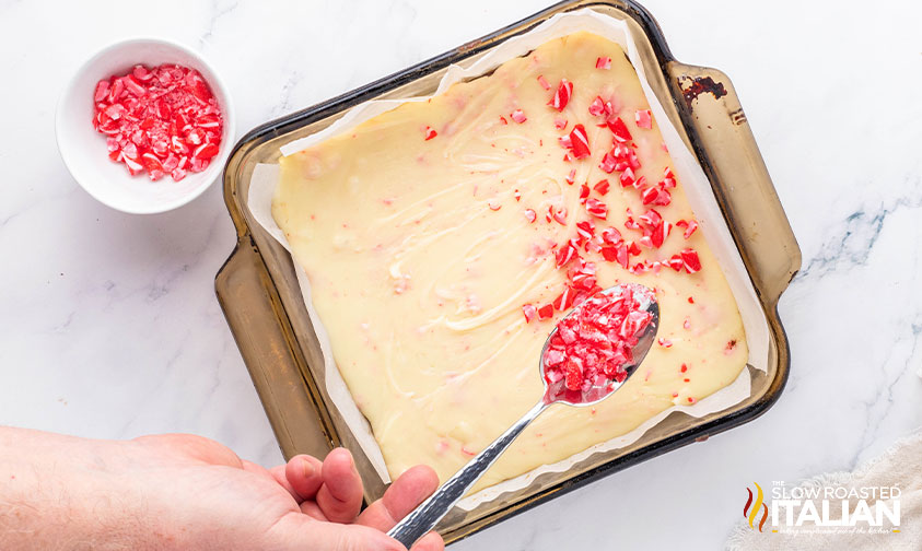 peppermint fudge layer with crushed candy canes