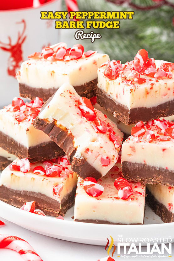 Titled Image: Easy Peppermint Bark Fudge Recipe