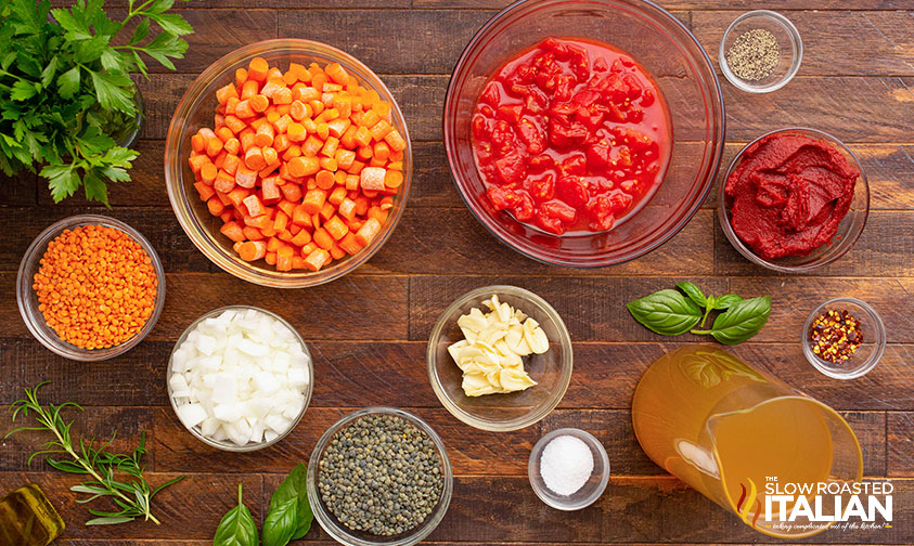 ingredients for italian lentil soup