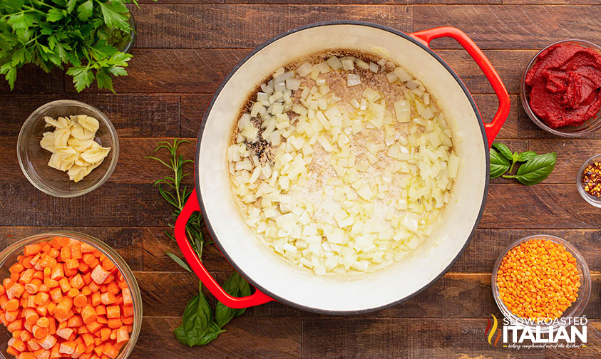 cooking onions in a pot