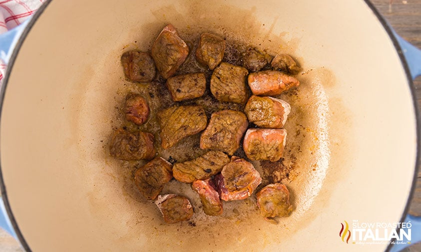 browning beef in a pot