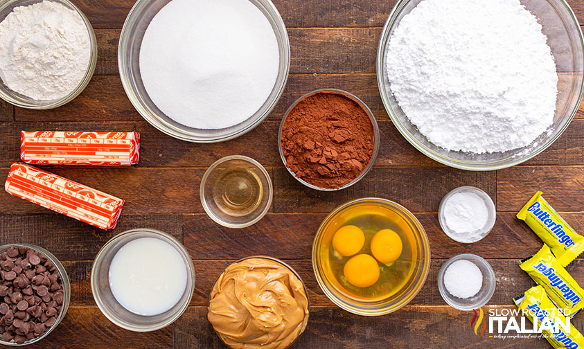 ingredients for loaded brownies with butterfingers