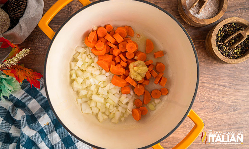 carrots, onion and ginger paste in a large pot