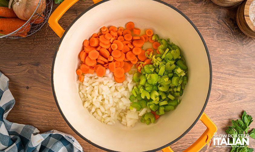 carrots, onion and celery in a large pot