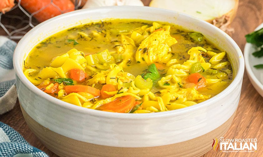 large bowl of copycat panera chicken noodle soup