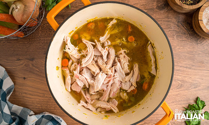 chicken and broth added to large pot