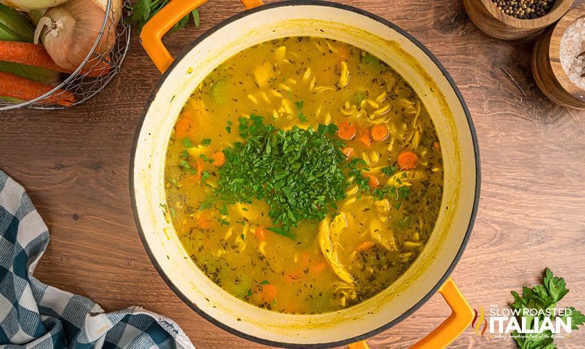 fresh parsley added to soup