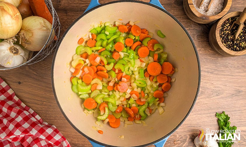 sauteed vegetables in a large pot