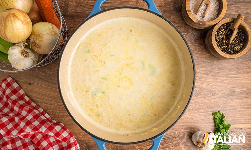 butter, cream and stock added to pot