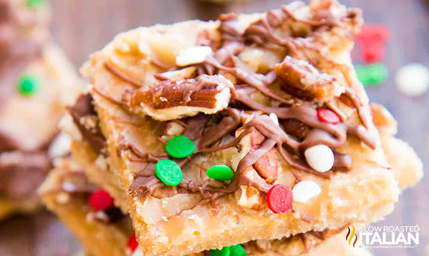 closeup of pecan pie christmas crack