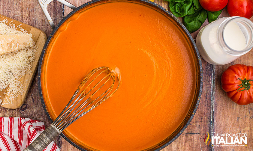 penne alla vodka sauce in skillet