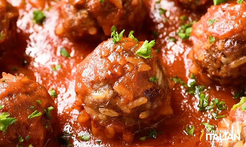 closeup of porcupine meatballs