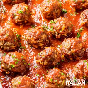 perfect porcupine meatballs on a baking sheet