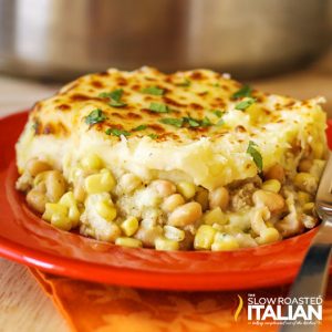 closeup of tuscan chicken shepherd's pie