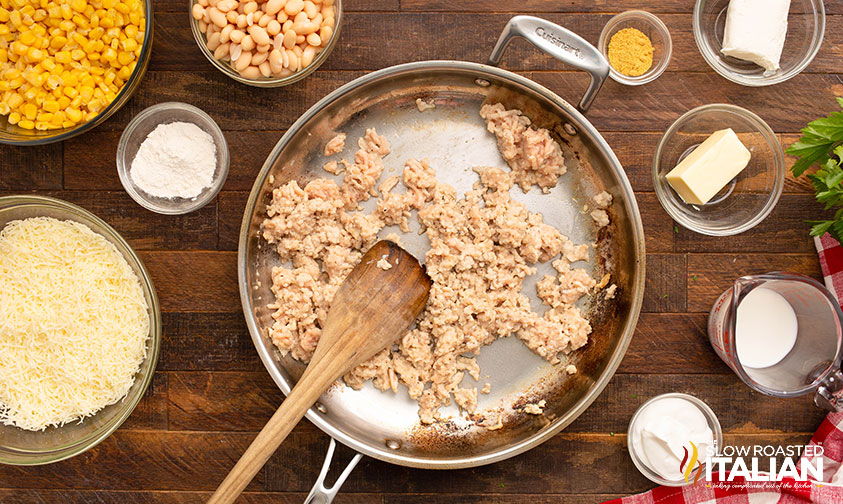 ground chicken in a skillet