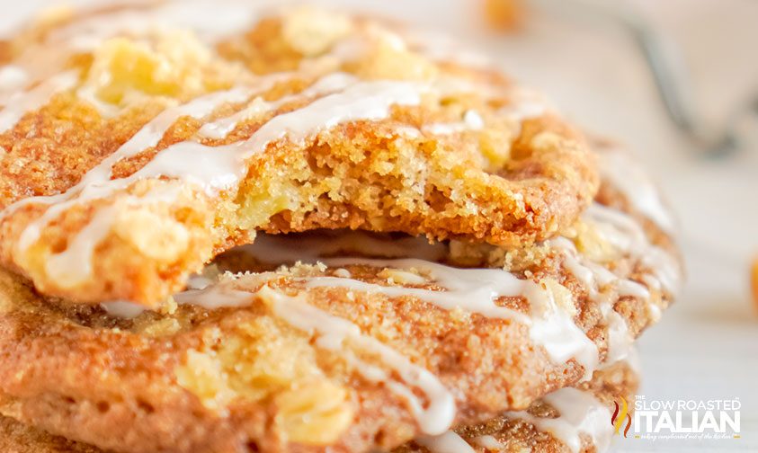 stacked apple cookies with glaze