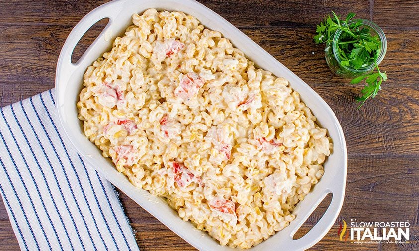 mac and cheese with lobster in casserole dish