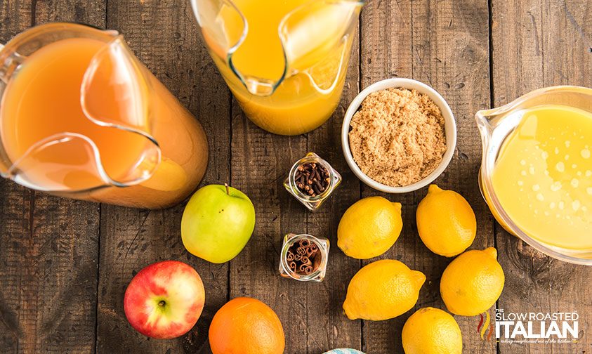 overhead shot of mulled cider ingredients