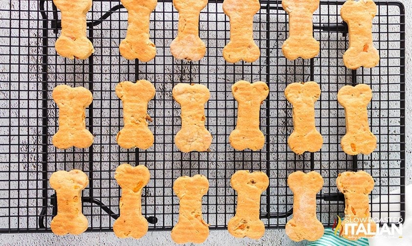homemade dog biscuits cooling on wire rack