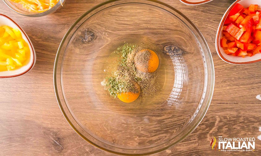 eggs and seasonings in a bowl