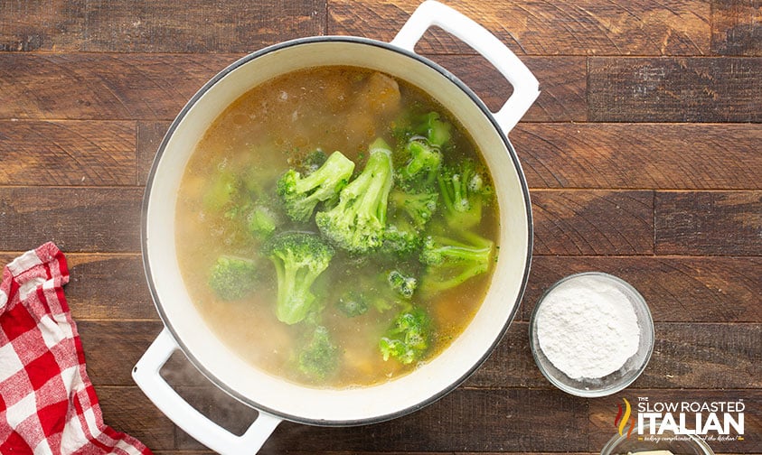 adding broccoli to soup base