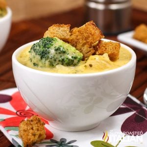 bowl of Cheesy Chicken Broccoli Soup with Rice