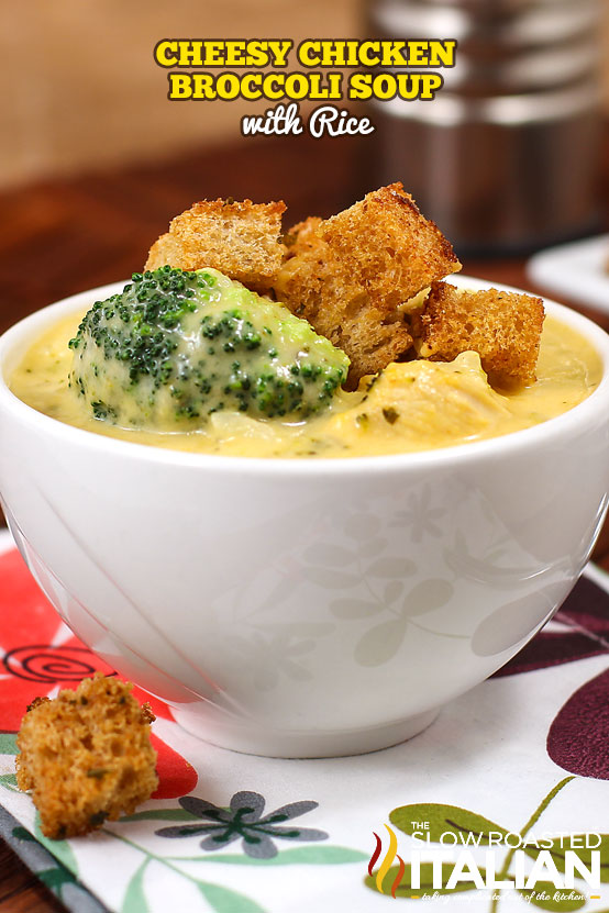 Titled Image: Cheesy Chicken Broccoli Soup with Rice