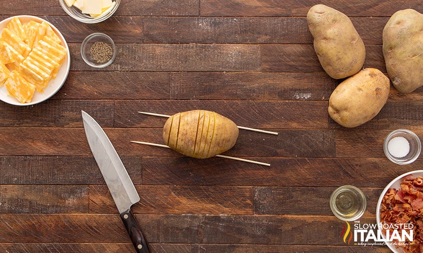 slicing potatoes